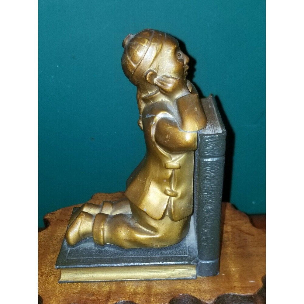 Antique 1930s Chinese Boy Bronze Single Bookend 5.25"x3.75"x2.75"